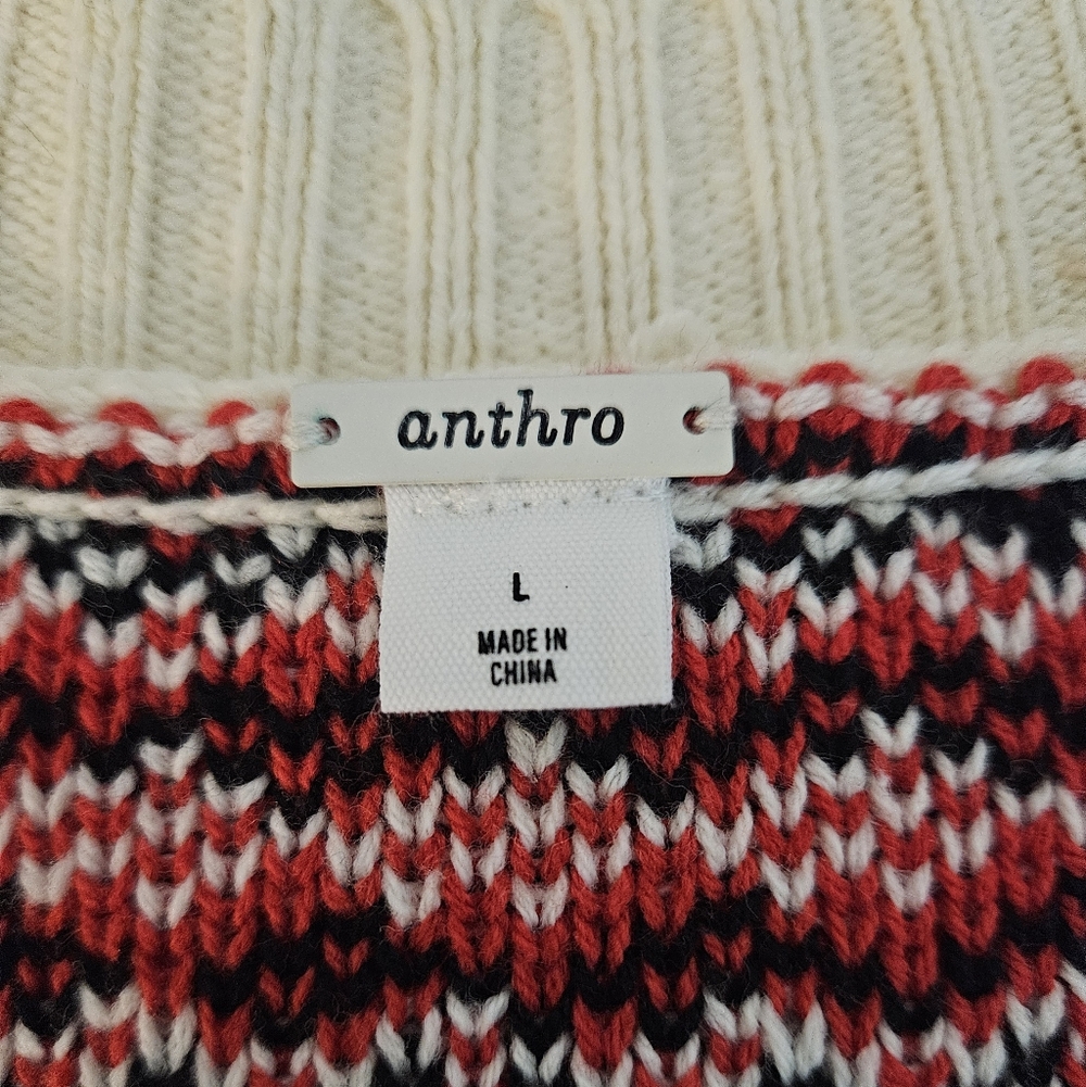 Anthropologie Chunky Knit Cream Nautical Anchor Button Front Cardigan Sweater L - Picture 10 of 13